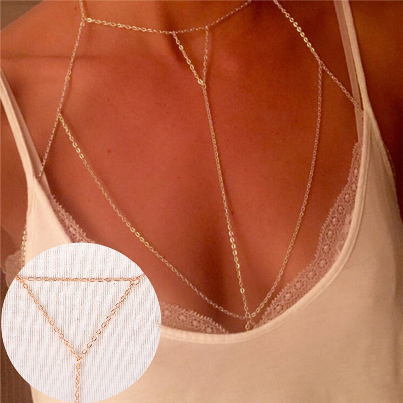 Body Jewelry Harness - Złote srebrne modne ogniwo stanik z