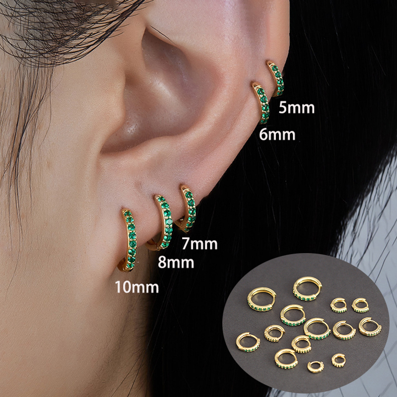 Helix Cartilage Ring - 1 Para Zielone Małe Huggies Kolczyki